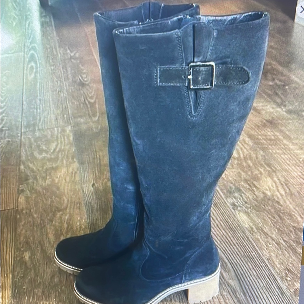 Black Suede Knee-High Boots